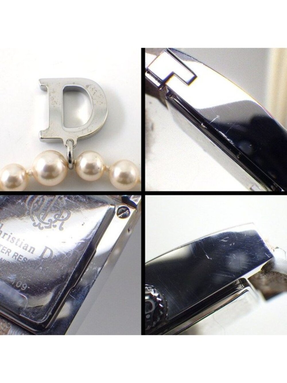 Dior Christian Watch Maris Square White Shell Dial Pearl Chain D Logo - Picture 6 of 10